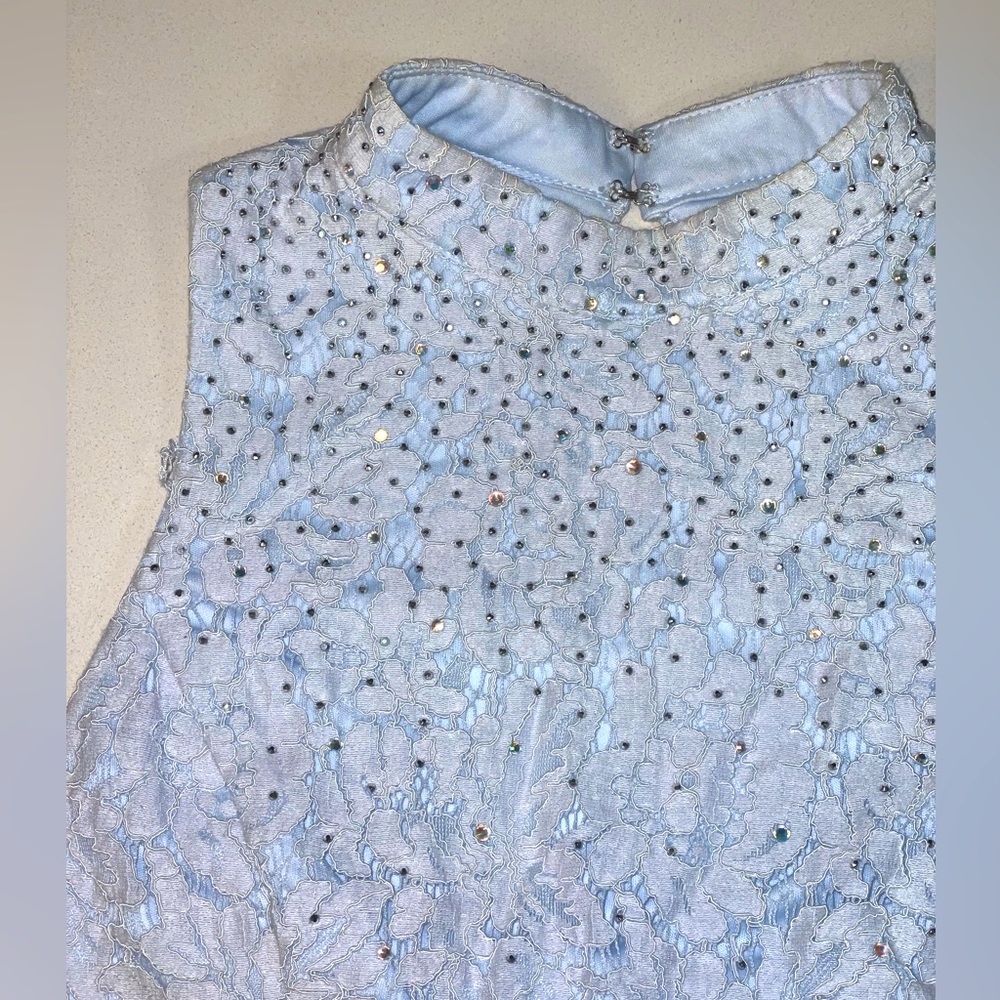 Ice blue lace matching skirt & crop top with sparkles